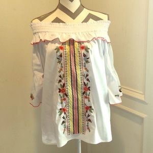 NWT! Grand & Greene Embroidered Off Shoulder Top
